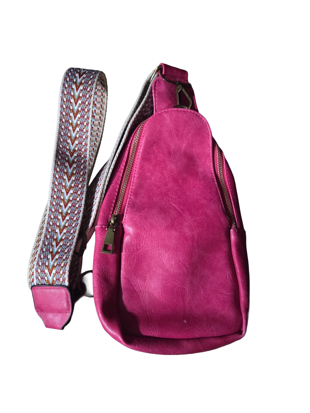 Stylish Women's Fuchsia Sling Bag with Patterned Strap